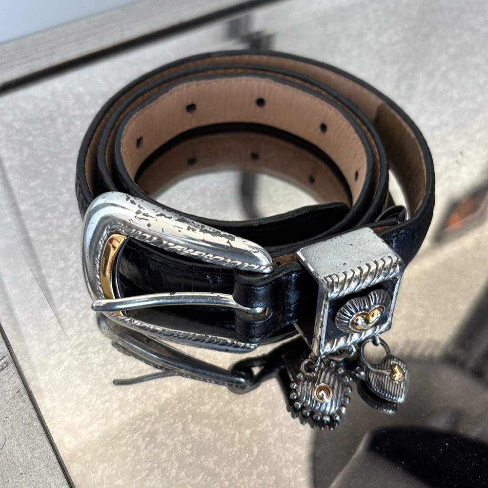 Brighton Two-Tone Buckle Genuine Leather Heart Charm Belt